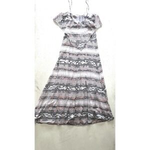 BCBGeneration Womens Small Gray Geometric Maxi Dress Ruffle Boho Spaghetti Strap